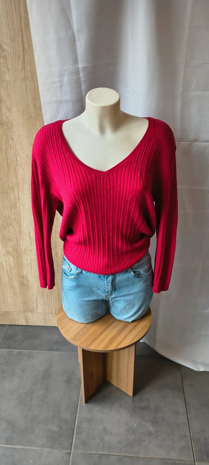 Lauren Ralph Lauren kabeltrui | 100% katoen | rood | maat L | fijne knit | #274
